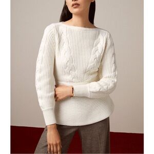 The Fold London Fernhurst Cable Knit Sweater  (size Large) cream